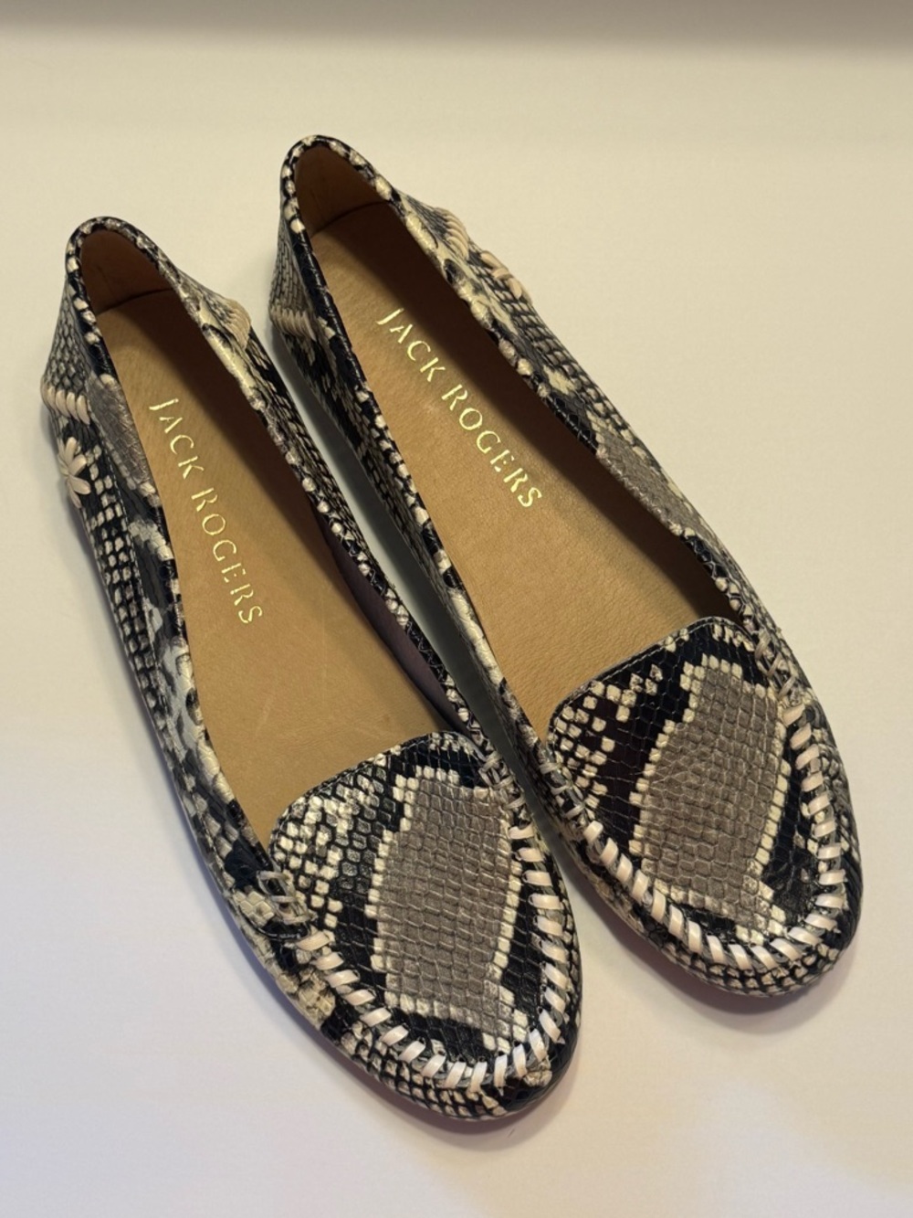 Jack Rogers Leather Loafers Snake Print 6.5B
